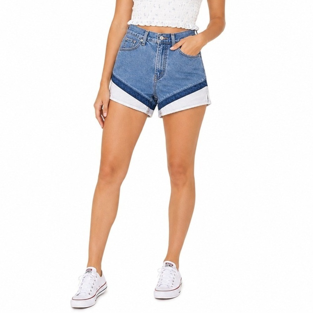 *NWT* Levis Premium A-Line Shorts Women 26 Blue Tri-Tone Denim High Rise Stretch